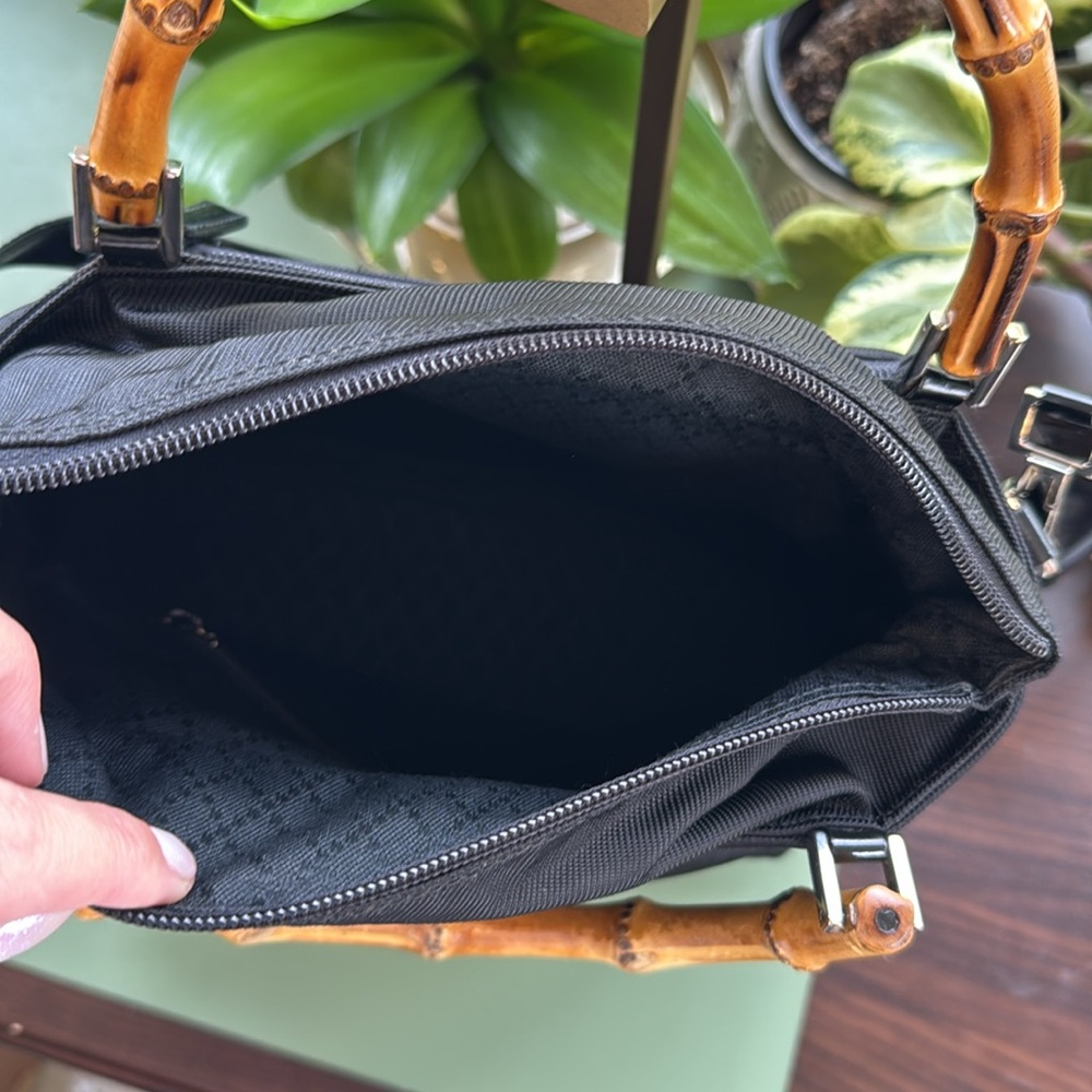 Gucci Black Canvas Bamboo Handle Shoulder/crossbody  Bag - Picture 13 of 16